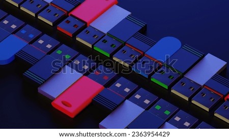 Pen drives in a row 3d render