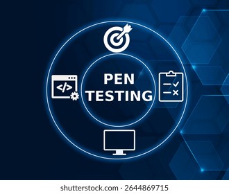 pen testing tech concept.Short for penetration testing, a simulated cyber attack on a system or network to identify vulnerabilities before malicious actors can exploit them.