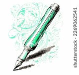 Pen watercolor hand drawn illustration writer Composition