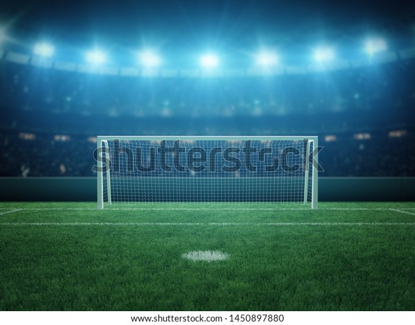 Penalty Area, Soccer, Football,\
Green Grass Stadium, Spotlight, Sport Background, 3D\
Rendering