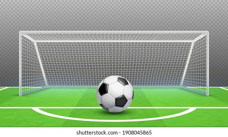 Penalty kick concept. Football background. Realistic soccer ball field goals isolated on background