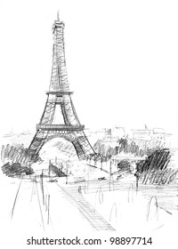 pencil drawing of the Cathedral of Eiffel Tower in Paris
