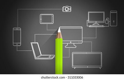 Ilustrasi Stok Pencil Drawing Connection Lines Between Office 314652596 ...