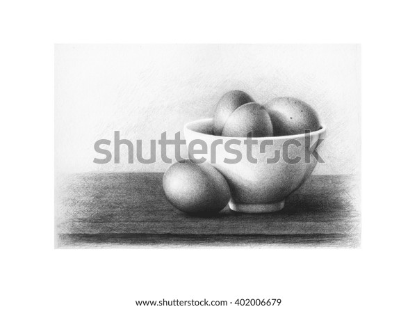 Pencil Drawing Eggs Bowl Stock Illustration 402006679