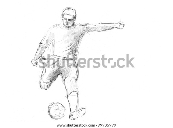 Pencil Drawing Football Match Players Ball Stock Illustration 99935999