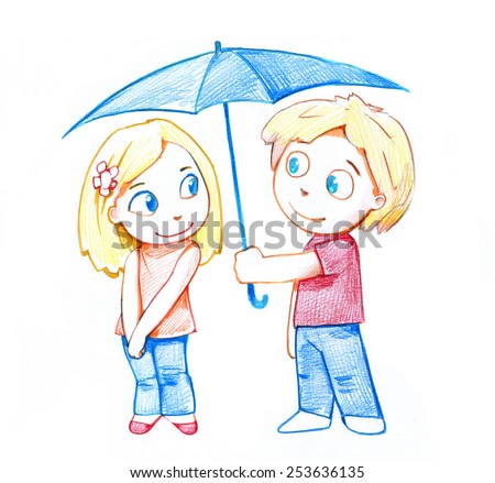 Royalty Free Stock Illustration Of Pencil Drawing Guy Girl Under