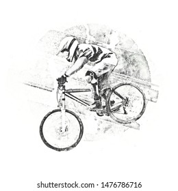 Pencil Drawing Illustration Cyclist On Downhill Stock Illustration ...