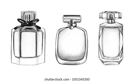 Pencil Drawing Illustration Perfume Bottle Set Stock Illustration ...