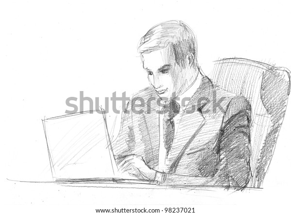 Pencil Drawing Manager Front Computer Stock Illustration 98237021 ...