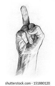 Pencil Drawing Middle Finger Hand Gesture 