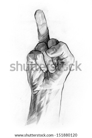 Pencil Drawing Middle Finger Hand Gesture Stock Illustration
