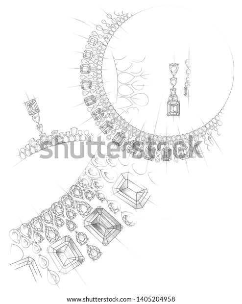 Pencil Drawing Necklace Precious Stones On Stock Illustration