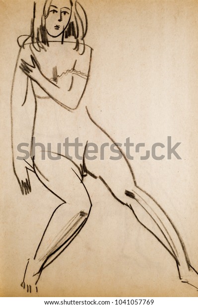 Free Pencil Drawings Cartoons Nude - Pencil Drawing On Paper Naked Girl Stock Illustration 1041057769
