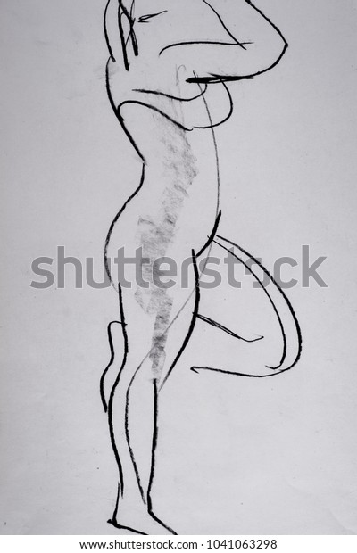 Pencil Drawing On Paper Naked Girl Stock Illustration 1041063298