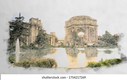 Pencil Drawing - Palace Of Fine Arts - Exploratorium