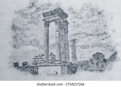 Pencil Drawing Style- Pergamon Altar Column Ruins