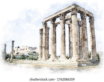 Pencil Drawing Style - Temple Of Olympian Zeus