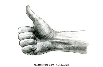 Pencil Drawing Thumb Up Hand Gesture