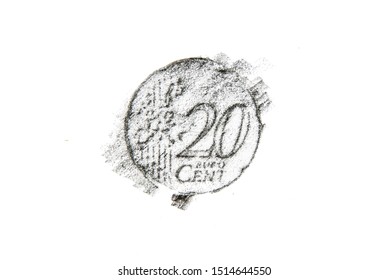 Pencil Drawing Twenty Euro Cent Coin On White Background