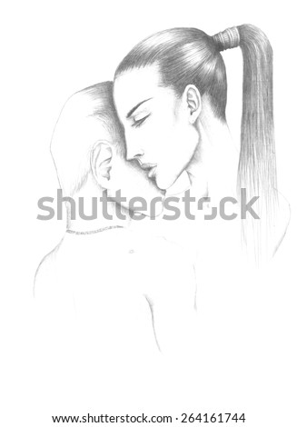 Pencil Drawing Two Lovers Stock Illustration 264161744 Shutterstock