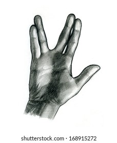 Pencil Drawing Vulcan Salute 