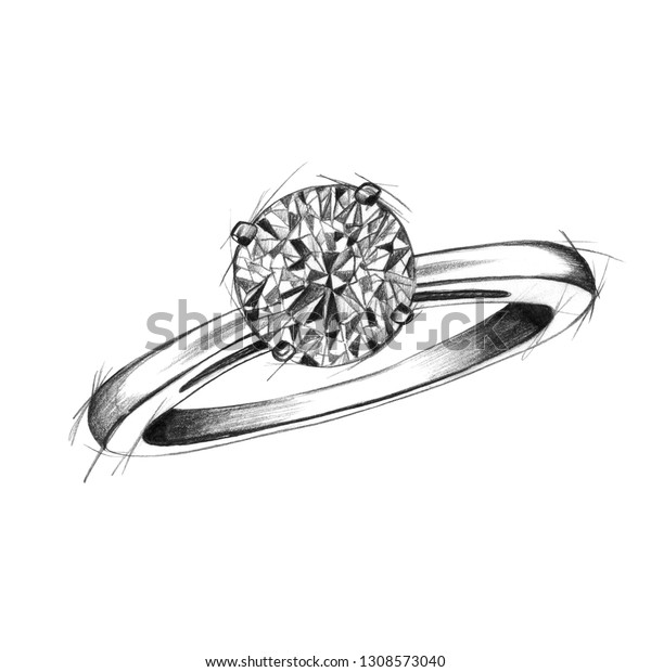 Pencil Drawing Wedding Ring Jewelry Sketch Stock Illustration 1308573040