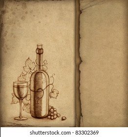 Pencil drawing wine bottle