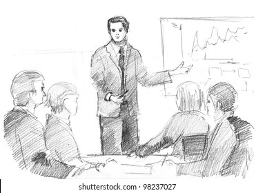 pencil drawing of a young manager making a presentation - Powered by Shutterstock