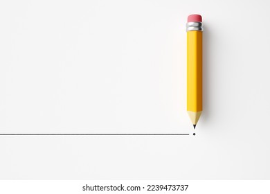 Pencil draws line   dot white background  To end finish something  retirement decision  to reach business conclusion  creative idea  imagination   education concept  3D rendering 