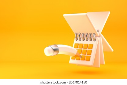 Pencil with month lined spring desk calendar. Modern design, 3d rendering. Bright yellow background. - Powered by Shutterstock