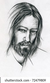 A pencil portrait of Jesus Christ.
