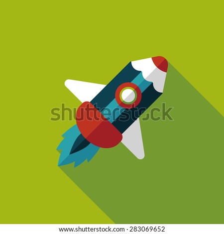 pencil rocket flat icon with long shadow