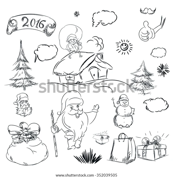 Pencil Sketch Christmas Christmas Tree House Stock