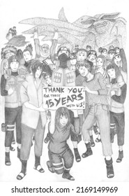 Pencil Sketch Illustration In Black And White Showing A Moment Of Celebration Together