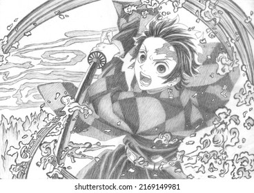 Pencil Sketch Illustration In Black And White Showing A Boy Fighting Passionately