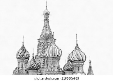 Pencil sketch Moscow  St Basil Cathedral white background