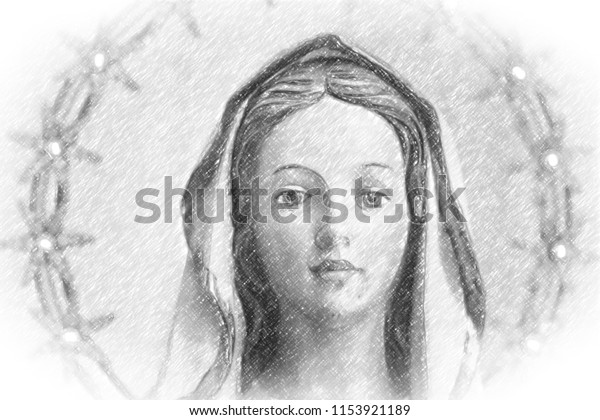 聖母マリアの絵を描いた鉛筆のスケッチ のイラスト素材