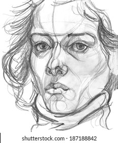 Pencil Sketch Of A Woman`s Portrait