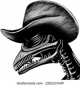boceto a lápiz de un extraterrestre xenomorfo con sombrero de vaquero