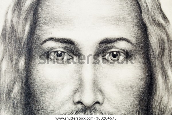 Pencils Drawing Jesus On Vintage Paper Stock Illustration 