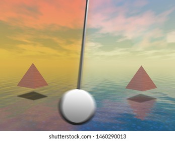 Pendulum and two pyramids. 3D rendering
