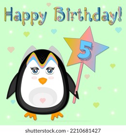 Penguin Card Birthday On Five Years