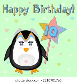 Penguin Card Birthday On Ten Years