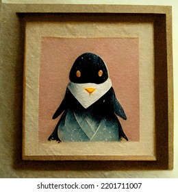 Penguin Cute Sweet Minimalist Illustration For Children Pixel Art Paper Machete