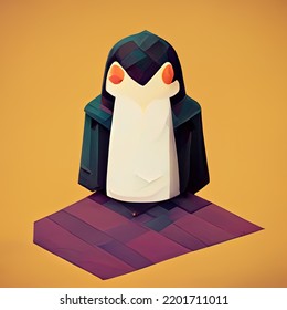 Penguin Cute Sweet Minimalist Illustration For Children Pixel Art Paper Machete