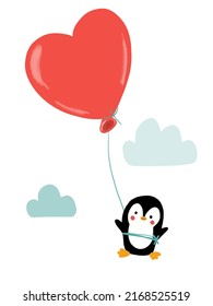 Pinguin mit rotem Herzballon