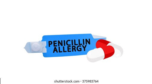 Penicillin Allergy Medical Alert Wristband With Pills Isolated On White Background