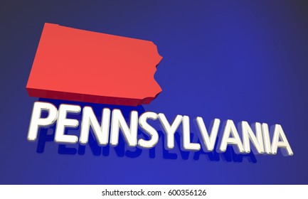 Pennsylvania PA Red State Map Name 3d Illustration