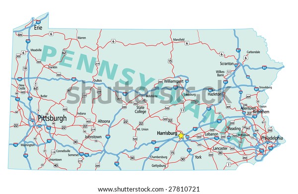 Pennsylvania State Road Map Interstates Us Stock Illustration 27810721