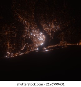 Pensacola (Florida, USA) Street Lights Map. Satellite View On Modern City At Night. Imitation Of Aerial View On Roads Network. 3d Render, High Resolution